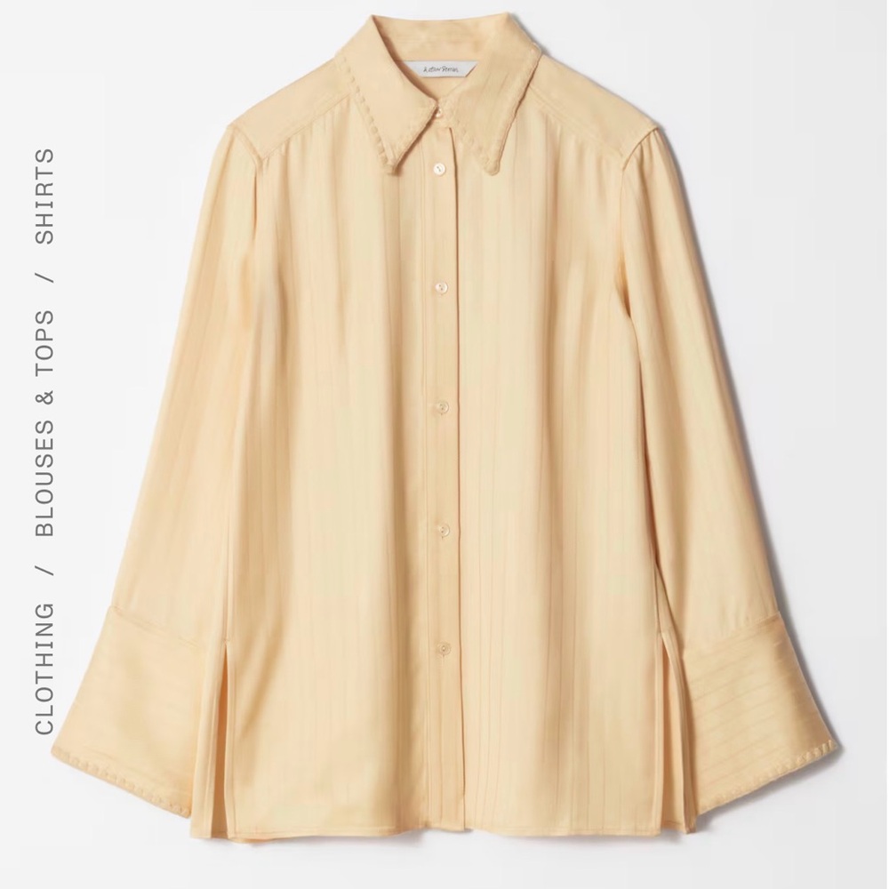 Light Yellow Button-Up Blouse- butter yellow JACQUARD SHIRT